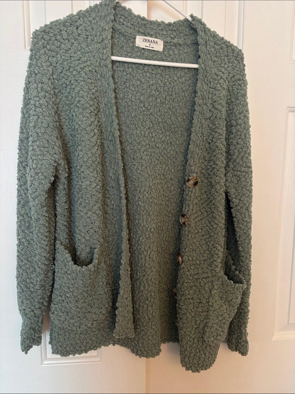 Zenana Outfitters Popcorn Knit Cardigan in Sage